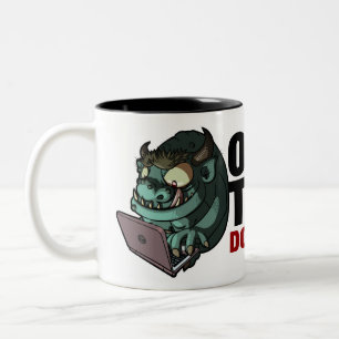 Office Troll Do Not Feed! Internet Troll Cartoon Two-Tone Coffee Mug