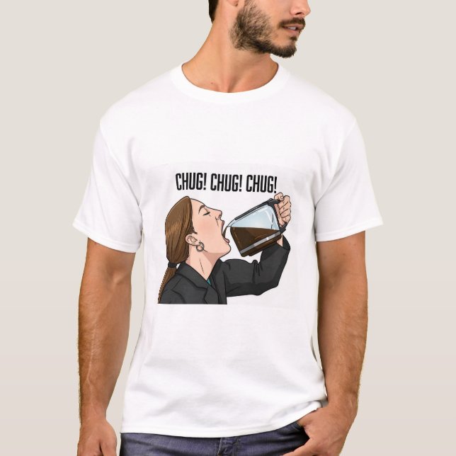 Office Woman Chugging Coffee From Pot Humor T-Shirt (Front)