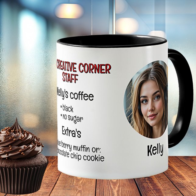 Office Worker Personalised Photo Coffee Mug (Office mug with a photo and description of their favorite coffee - one for every member of the team)