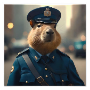 Officer Capybara The Policeman, Photo Print