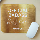 Official Badass Boss Babe Metallic Gold Name Mouse Pad<br><div class="desc">This modern design features a luxury brushed metallic gold background with the text "Official Badass Boss Babe" in modern typography personalised with your name below. Personalise by editing the text in the text box provided #mousepads #electronics #computer #computeraccessories #gift #gifts #personalizedgifts #officesupplies #schoolsupplies #personalised #home #gifts #bossbabe #girlboss #boss #custom...</div>