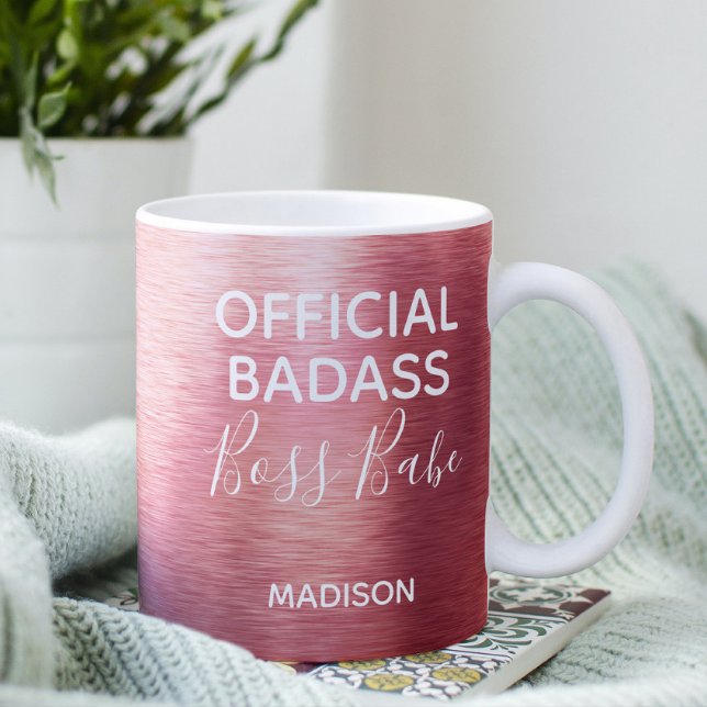 Official Badass Boss Babe Metallic Rose Gold Name Coffee Mug (Creator Uploaded)