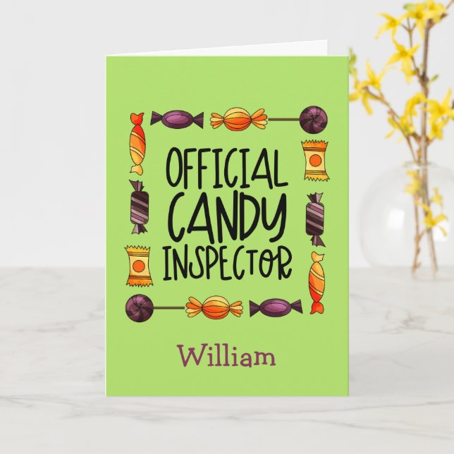 Official Candy Inspector Halloween Greeting Card (Yellow Flower)