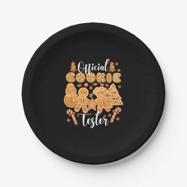 Official Cookie Tester Gingerbread Christmas Baker Paper Plate (Front)