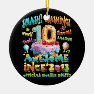 Official Double Digits 10th Birthday Awesome Since Ceramic Tree Decoration