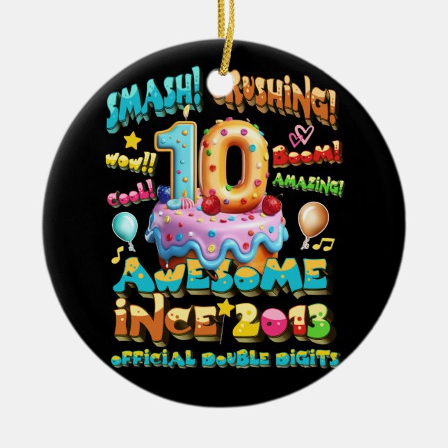Official Double Digits 10th Birthday Awesome Since Ceramic Tree Decoration (Front)