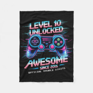 Official Double Digits Level 10 Unlocked 10th Birt Fleece Blanket