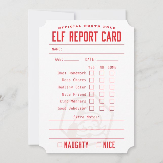 Official Elf Formal Report Card (Front)