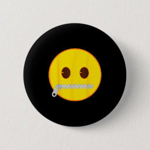 Official Emoji Zip Zipper Mouth Yellow Smile Face 6 Cm Round Badge