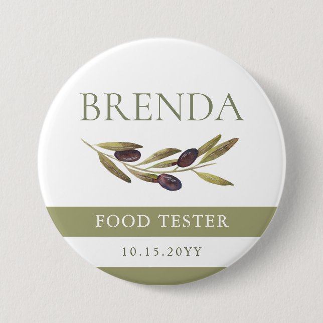Official Food Tester Olive Branch 7.5 Cm Round Badge (Front)