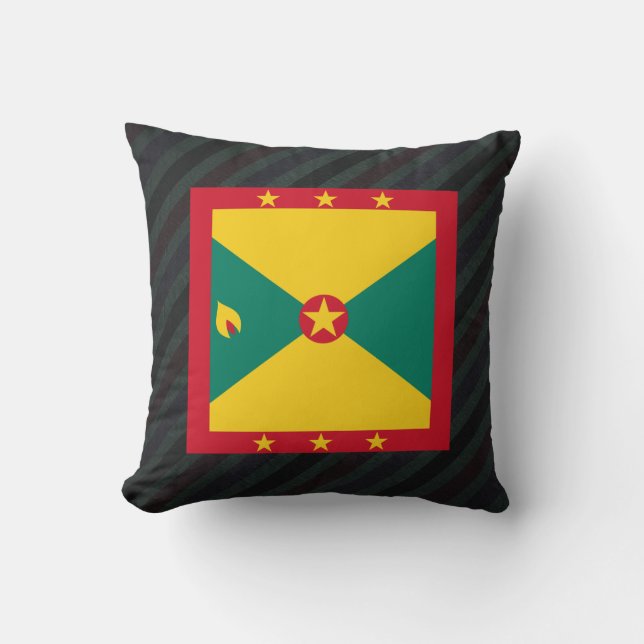 Official Grenada Flag on stripes Cushion (Front)