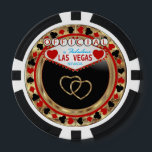 Official in Las Vegas Poker Chips<br><div class="desc">Casino style Poker Chip. Officially married in Las Vegas ready for you to personalise. Featuring deep red, gold and black design party favour keepsake for the wedding couple or your guest. ✔Note: Not all template areas need changed. 📌If you need further customisation, please click the "Click to Customise further" or...</div>