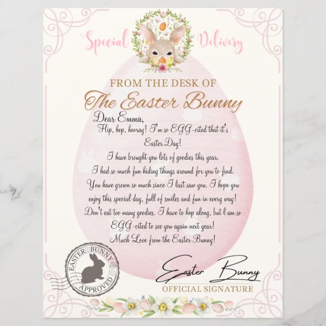 Official Letter from the Easter Bunny Letter (Front)