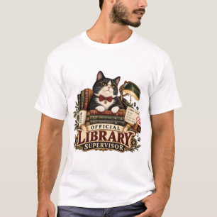 Official Library Supervisor Funny Tuxedo Cat T-Shirt