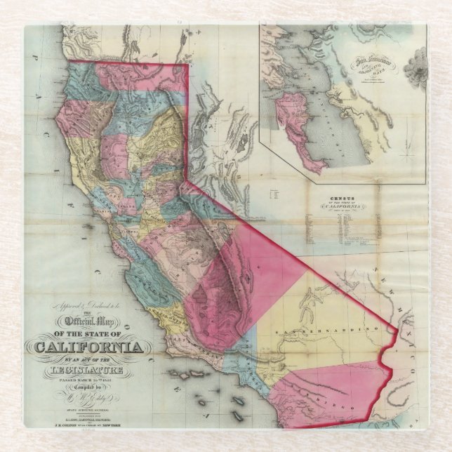Official map of the State of California Glass Coaster (Front)