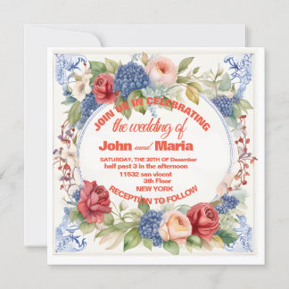Official marriage license with flowers invitation