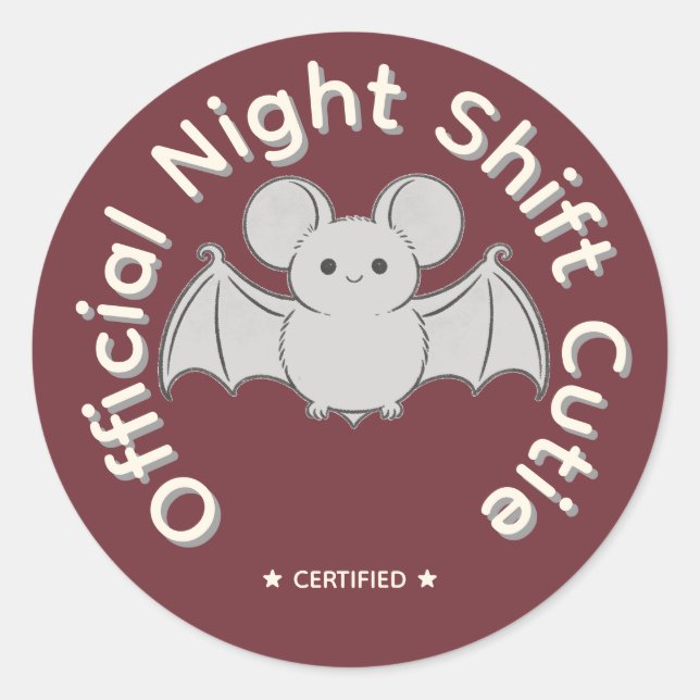 Official Night Shift Cutie Cute Bat Halloween  Classic Round Sticker (Front)