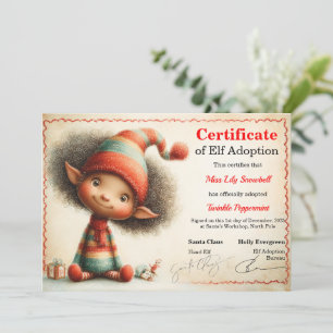 Official North Pole Elf Adoption Certificate  Invitation