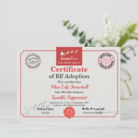 Official North Pole Elf Adoption Certificate
