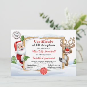 Official North Pole Elf Adoption Certificate Invitation