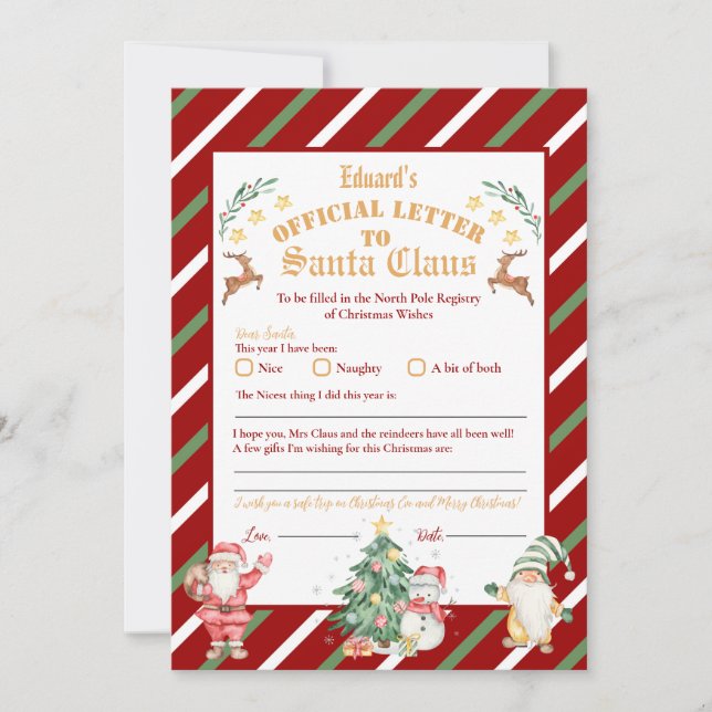 Official North Pole Letter To Santa 5x7inch Invitation (Front)