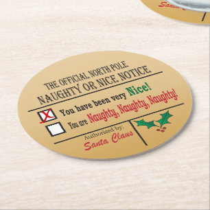 Official North Pole Naughty or Nice Round Paper Coaster