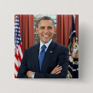 Official Oval Office Portrait President Obama 15 Cm Square Badge
