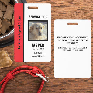 Official Personalised Red & White Service Dog ID Badge