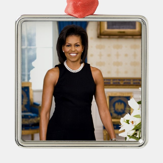 Official Portrait of First Lady Michelle Obama Metal Tree Decoration (Front)