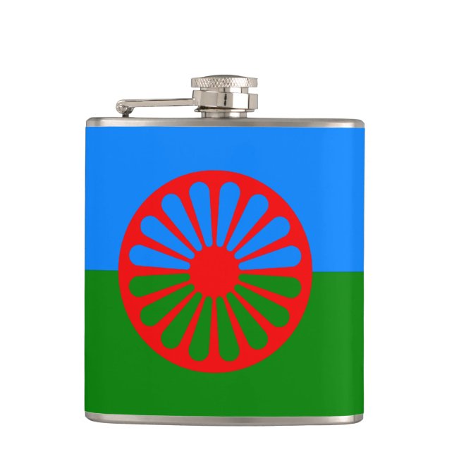 Official Romany gypsy flag Hip Flask (Front)