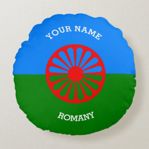 Official Romany gypsy travellers flag personalised Round Cushion