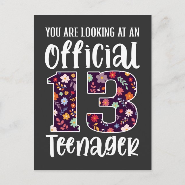 Official Teenager 13 Years Old 13th Birthday Girl Postcard (Front)