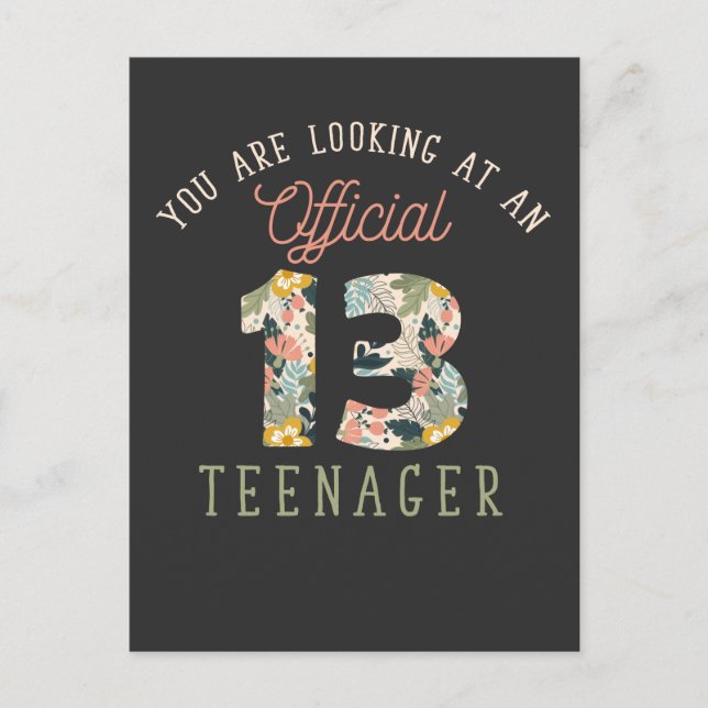 Official Teenager 13th Birthday 13 Years Old Girl Postcard (Front)