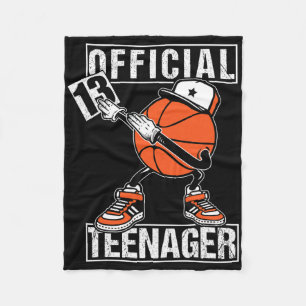 Official Teenager 13th Birthday Boy Fun Bysketbyll Fleece Blanket
