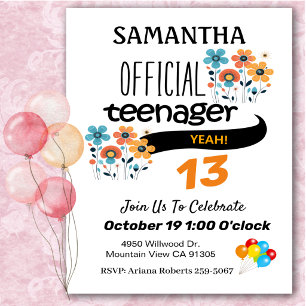Official Teenager Girl Birthday Party Invitation