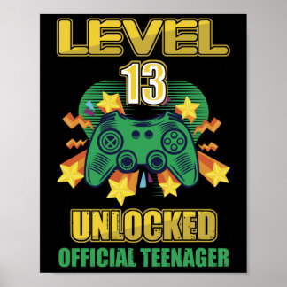 Official Teenager Level 13 Unlocked Birthday Poster