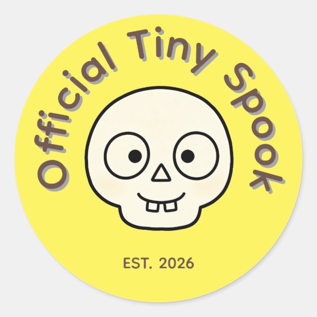 Official Tiny Spook Skeleton Halloween Party Favou Classic Round Sticker (Front)