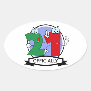 Officially 21 Birthday Logo Oval Sticker