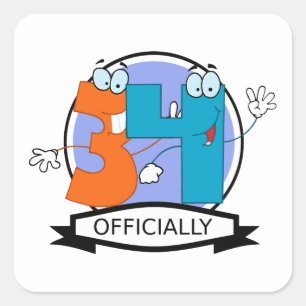 Officially 34 Birthday Logo Square Sticker