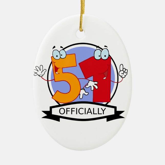 Officially 51 Birthday Logo Ceramic Tree Decoration (Front)