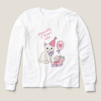 Officially 5 Years Old Cute Cat Girls Birthday T-S
