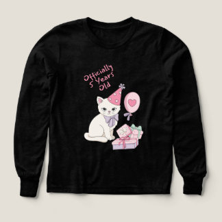Officially 5 Years Old Cute Cat Girls Birthday T-S