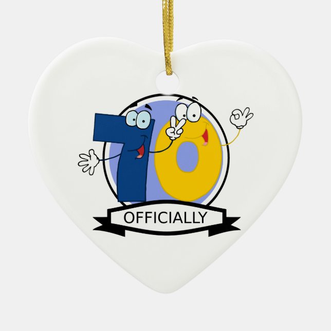 Officially 70 Birthday Banner Ceramic Tree Decoration (Front)