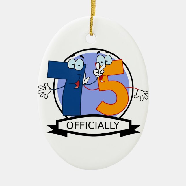 Officially 75 Birthday Banner Ceramic Tree Decoration (Front)