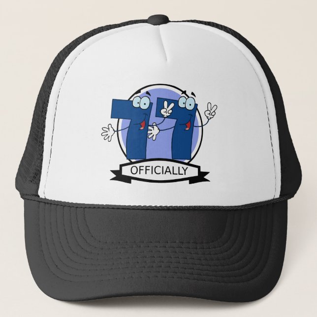 Officially 77 Birthday Banner Trucker Hat (Front)