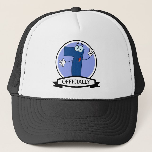 Officially 7 Birthday Banner Trucker Hat (Front)