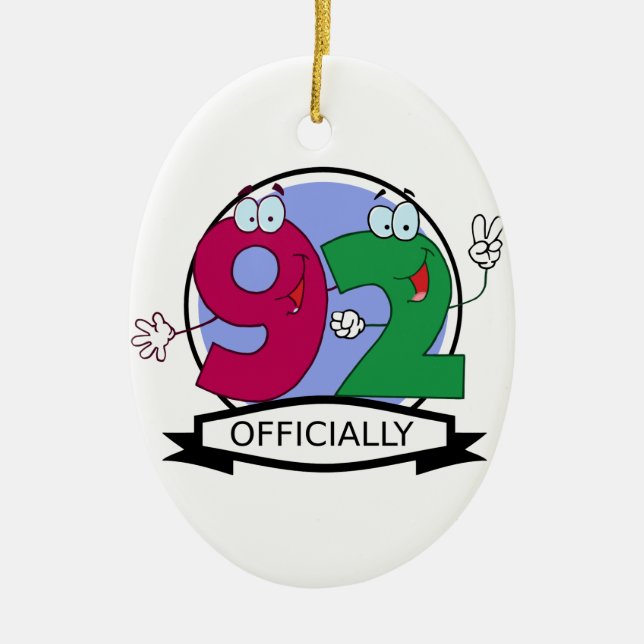 Officially 92 Birthday Banner Ceramic Tree Decoration (Front)