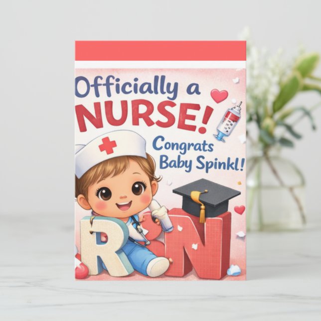 Officially a Nurse Baby Sprinkle Invitation | Cute (Standing Front)