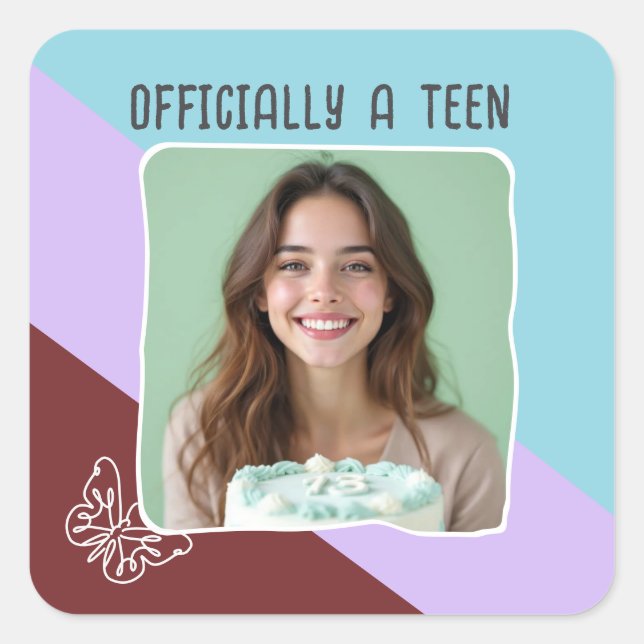 Officially A Teen 13th Birthday Party Custom Photo Square Sticker (Front)