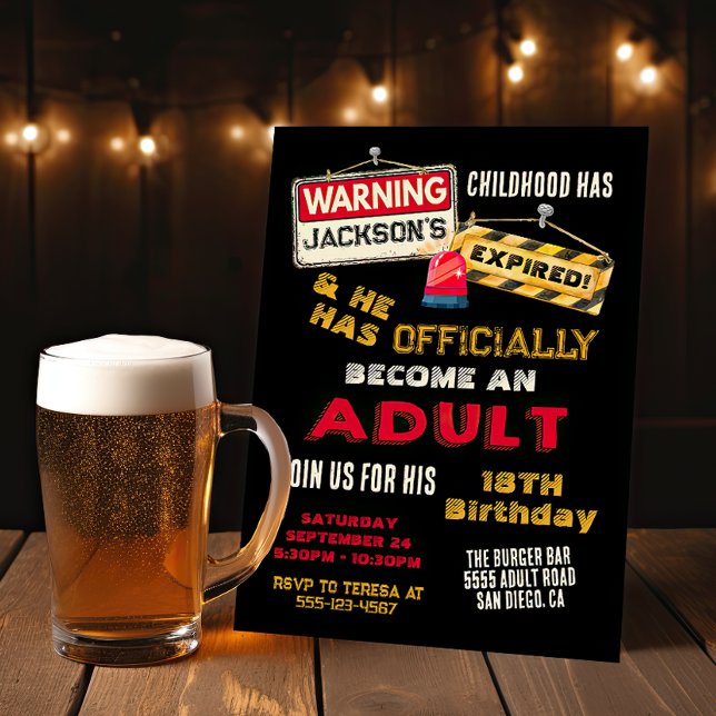 Officially an Adult Warning turning 18 Birthday Invitation (Creator Uploaded)